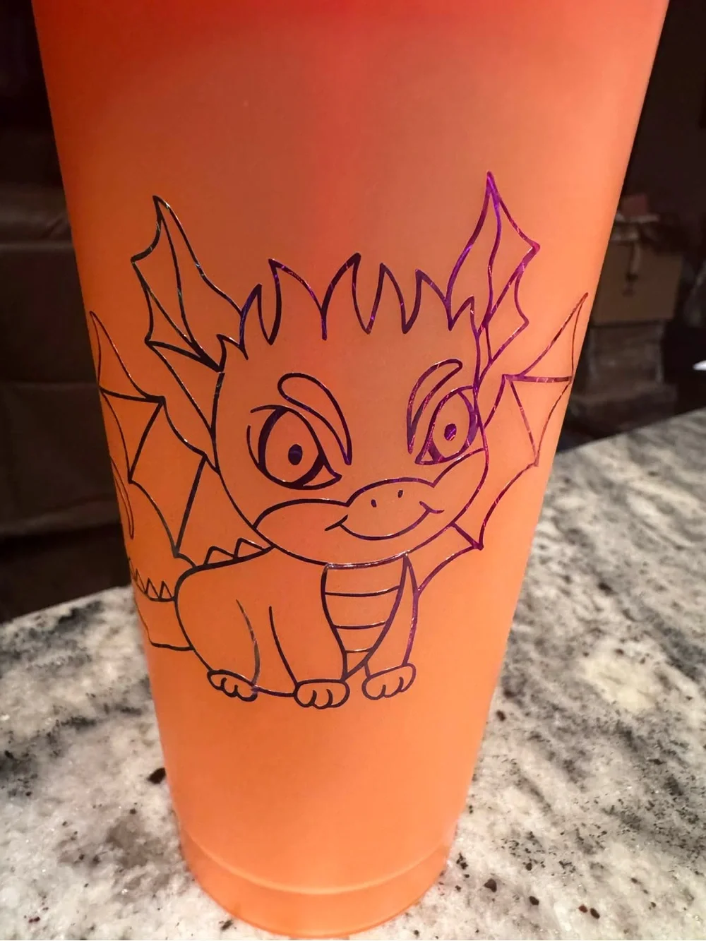 Color changing Hand Crafted Orange Tumbler with Red Lid and Straw